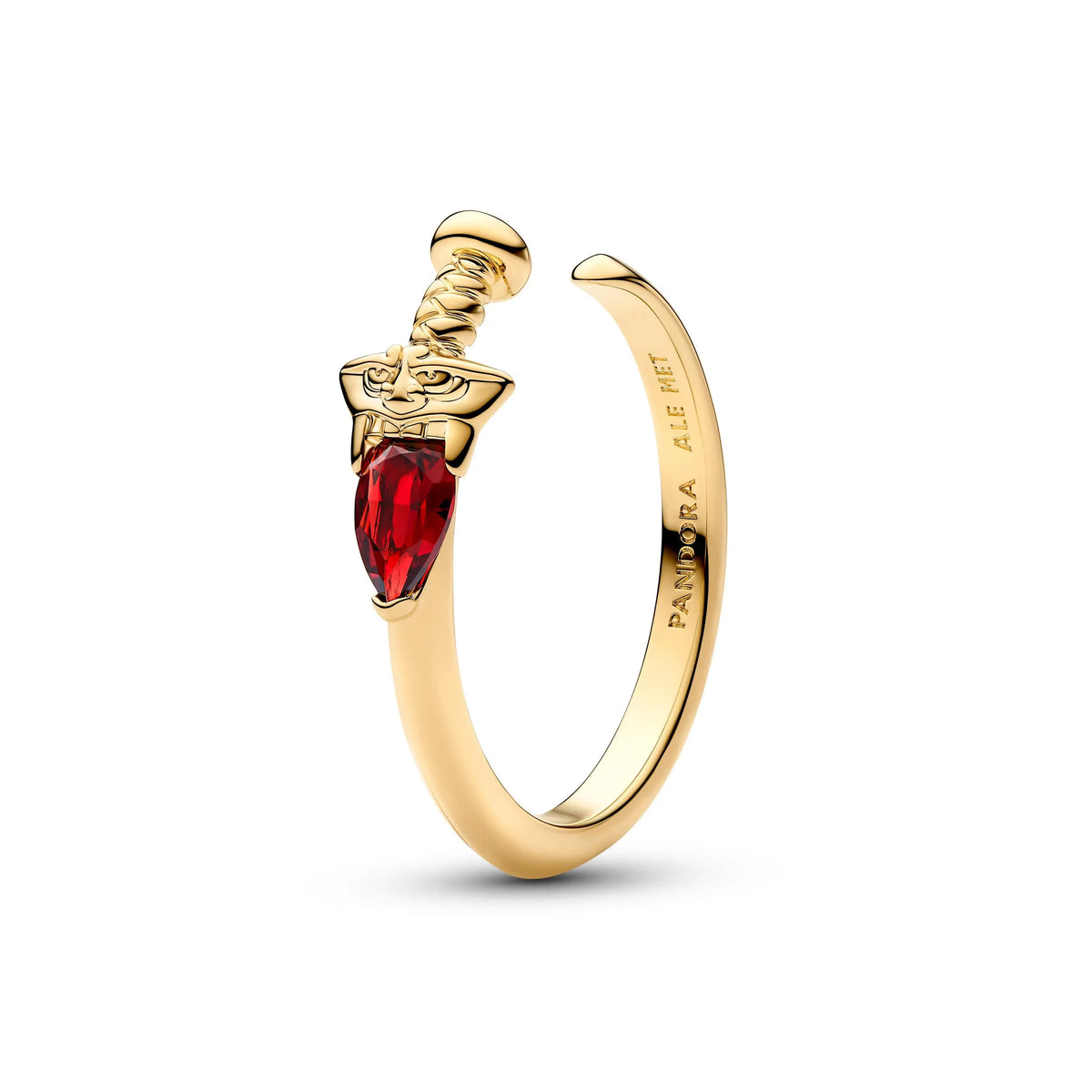 Disney Mulan sword 14k gold-plated open ring with salsa red crystal and clear cubic zirconia