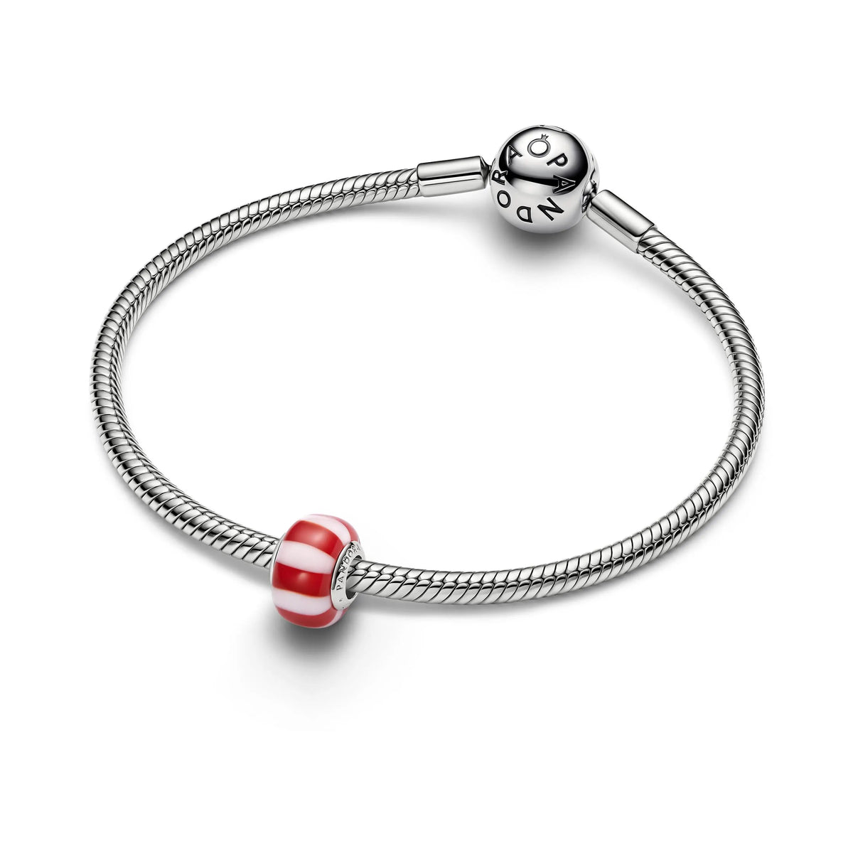 Platinum-plated charm with red and white Murano glass