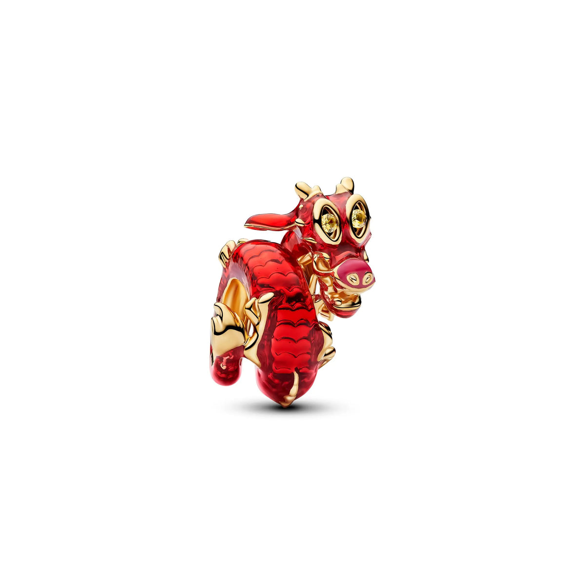 Disney Mulan Mushu 14k gold-plated charm with blazing yellow crystal and red enamel