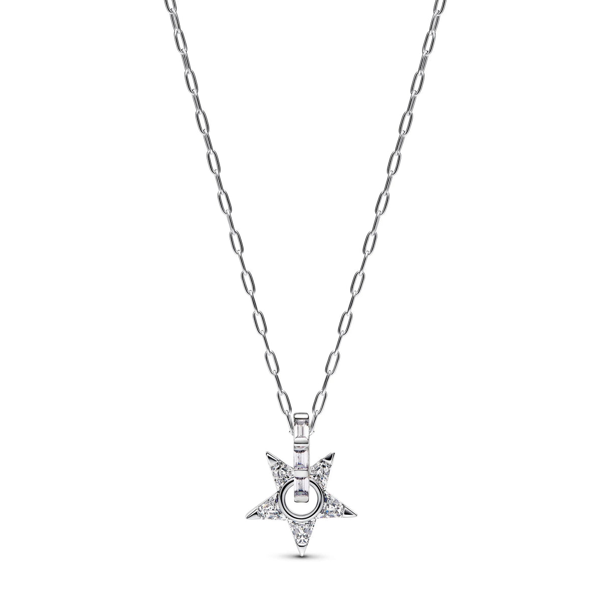 Star sterling silver pendant necklace with clear cubic zirconia