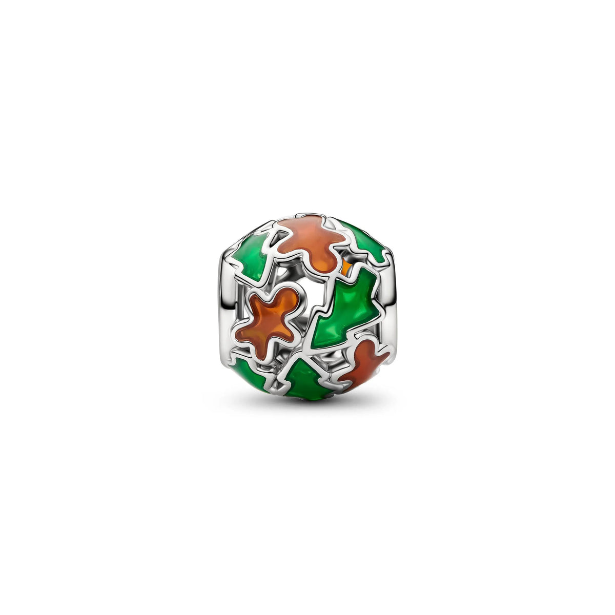 Openwork holiday platinum-plated charm with brown, red and green enamel