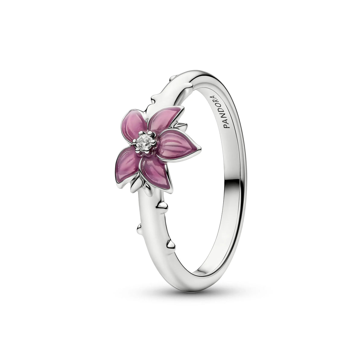 Disney Mulan cherry blossom platinum-plated ring with clear cubic zirconia and pink enamel