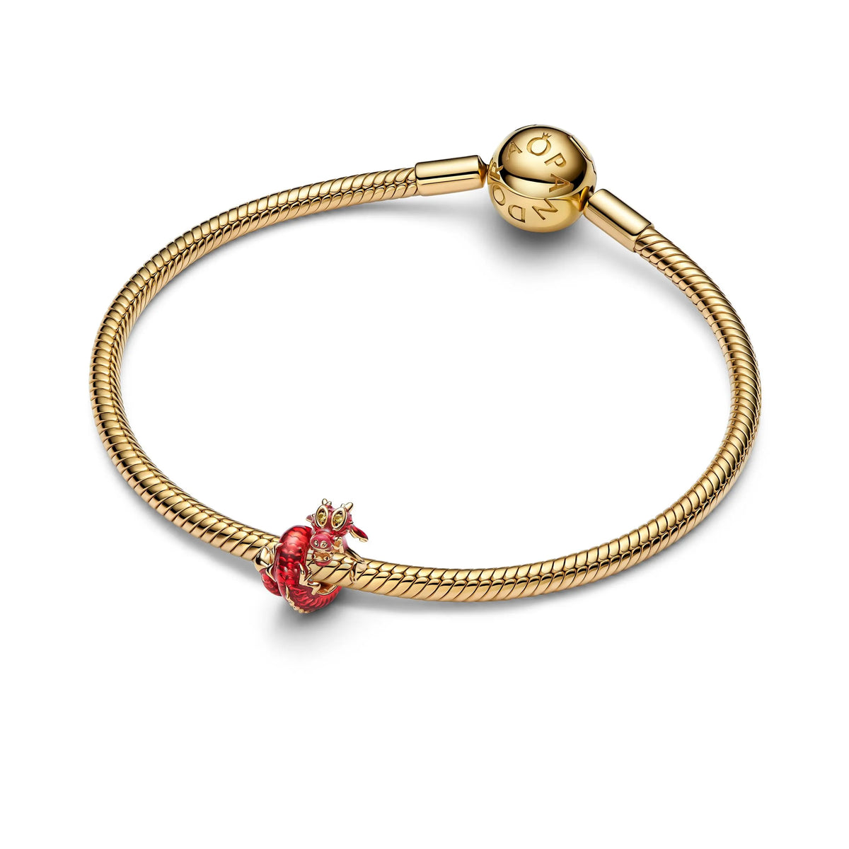 Disney Mulan Mushu 14k gold-plated charm with blazing yellow crystal and red enamel