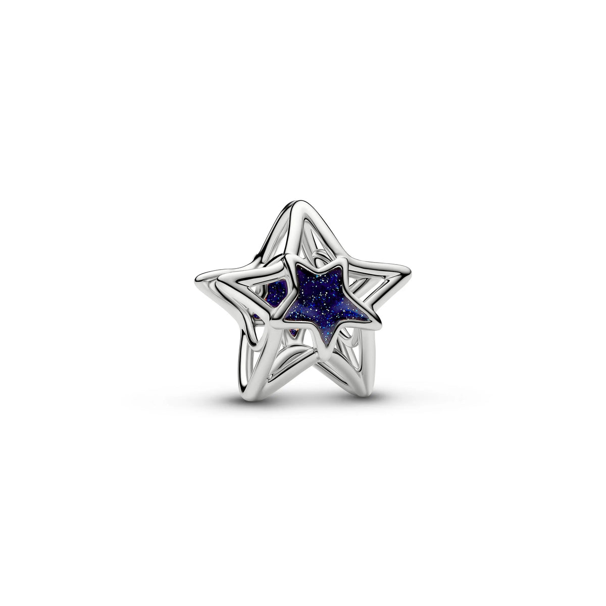 Openwork star platinum-plated charm with blue enamel