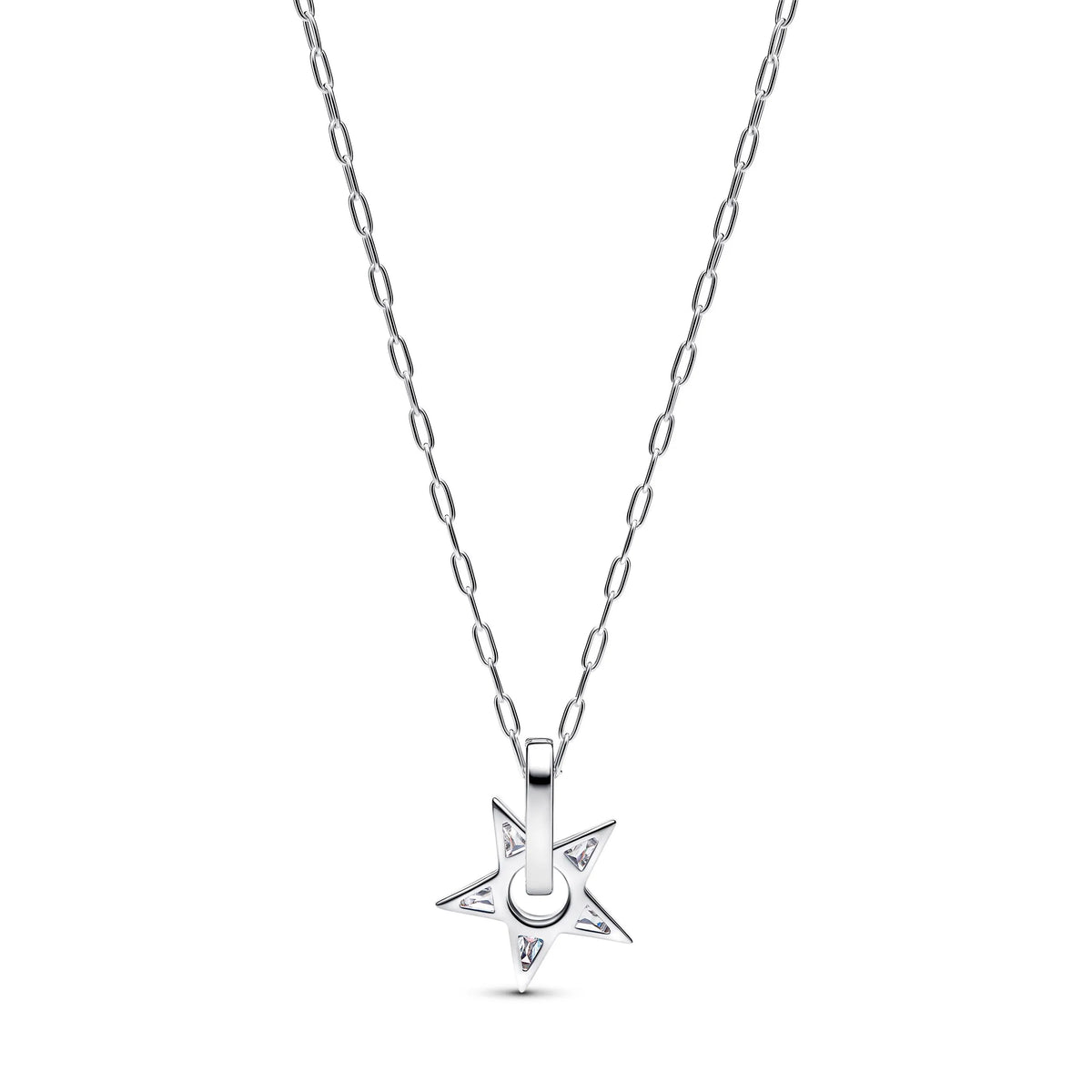 Star sterling silver pendant necklace with clear cubic zirconia