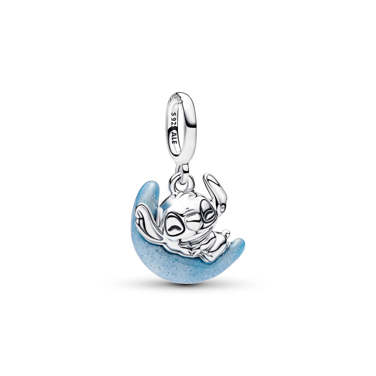 Disney Stitch and moon sterling silver dangle with glow in the dark enamel