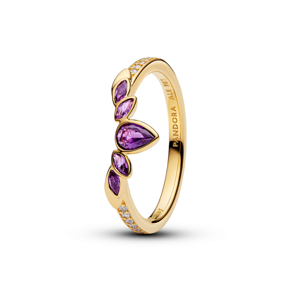 Disney Frozen Anna 14k gold-plated ring with violet purple crystal and clear cubic zirconia