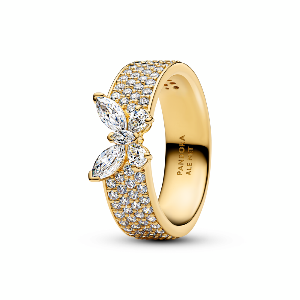 Butterfly 14k gold-plated ring with clear cubic zirconia
