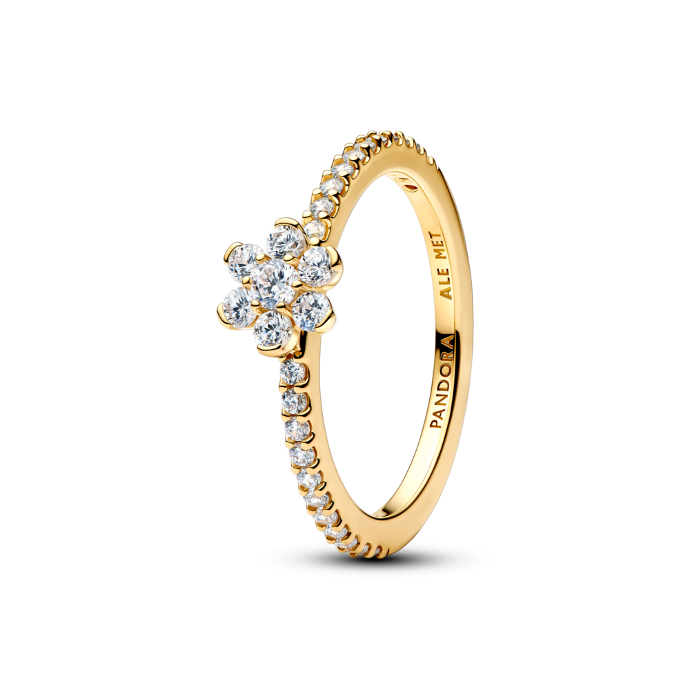 Flower 14k gold-plated ring with clear cubic zirconia