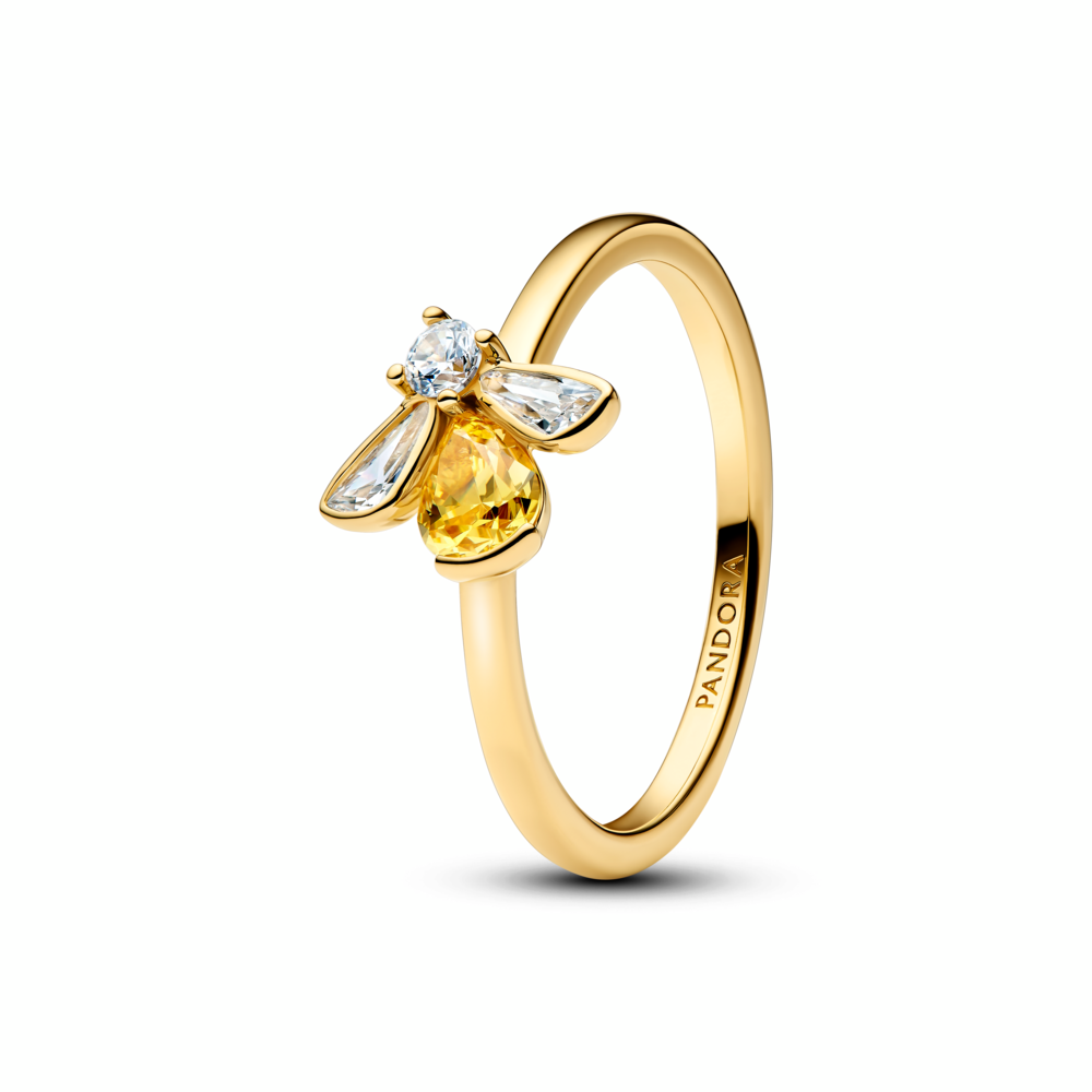 Bee 14k gold-plated ring with vibrant yellow and clear cubic zirconia