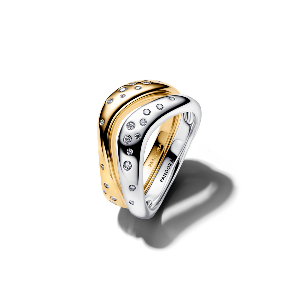 Sterling silver and 14k gold-plated splittable ring with clear cubic zirconia
