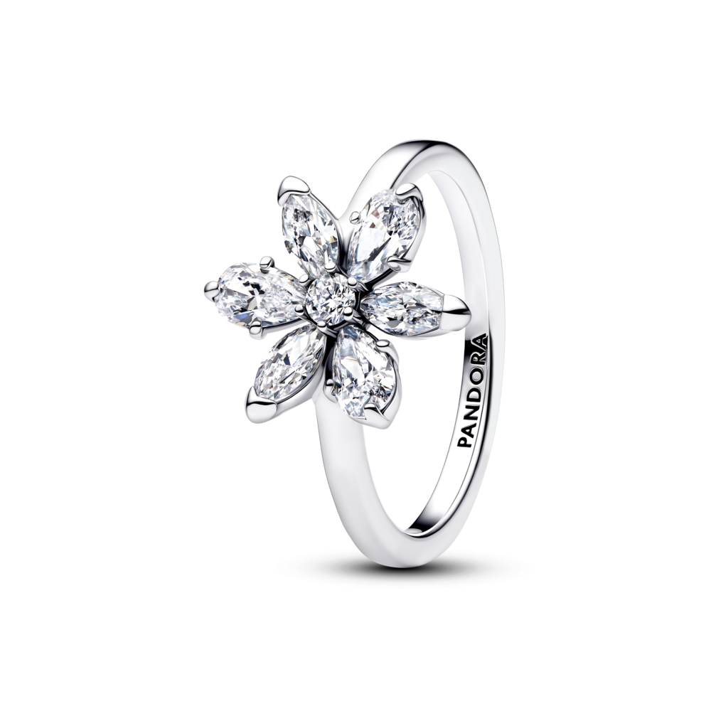 Herbarium cluster sterling silver ring with clear cubic zirconia