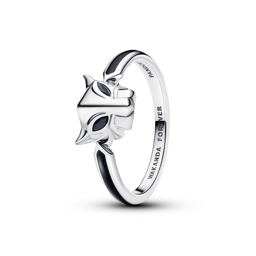 Marvel Black Panther sterling silver ring with black crystal and black enamel