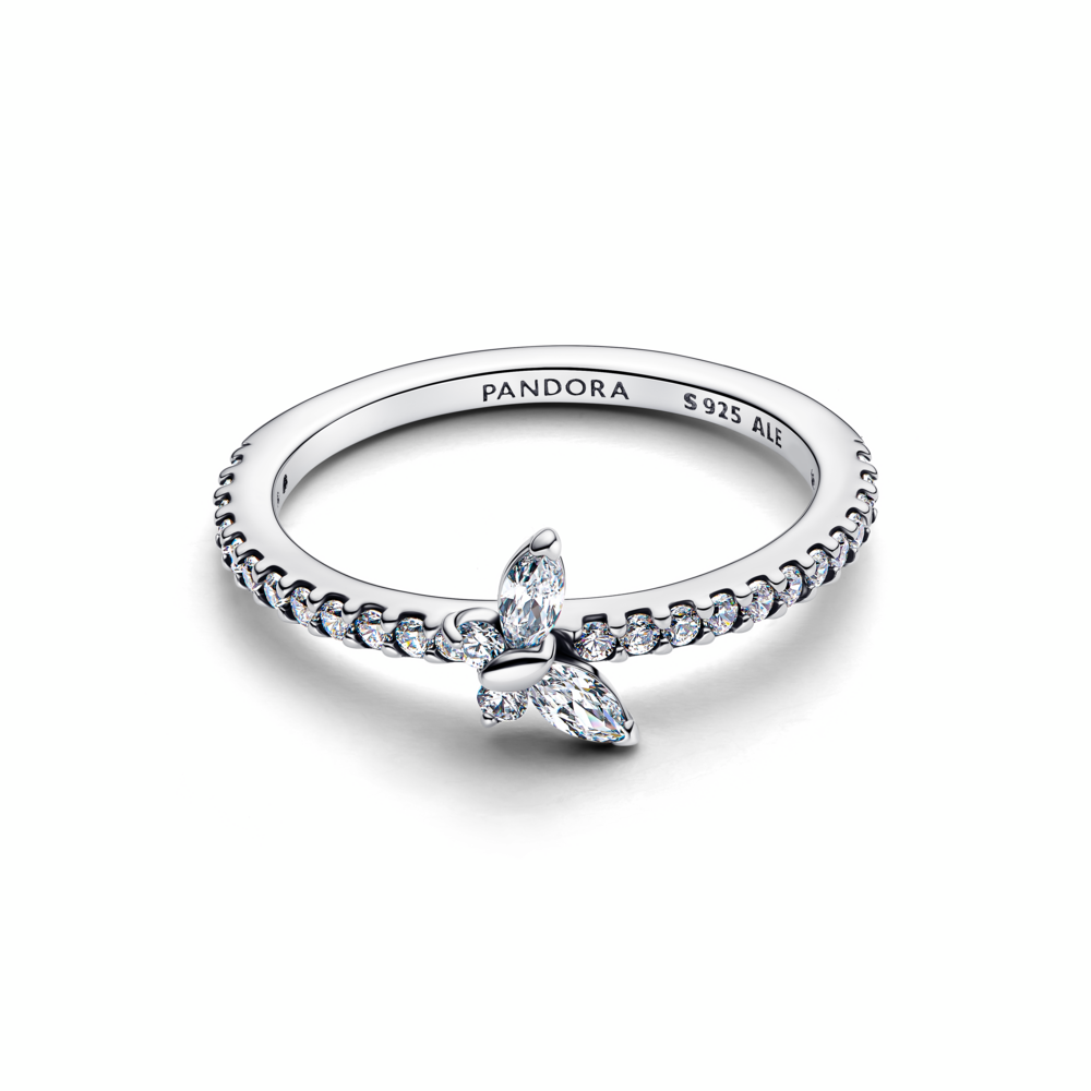 Butterfly sterling silver ring with clear cubic zirconia