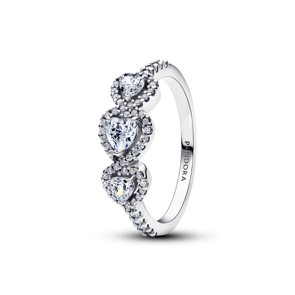 Triple heart sterling silver ring with clear cubic zirconia