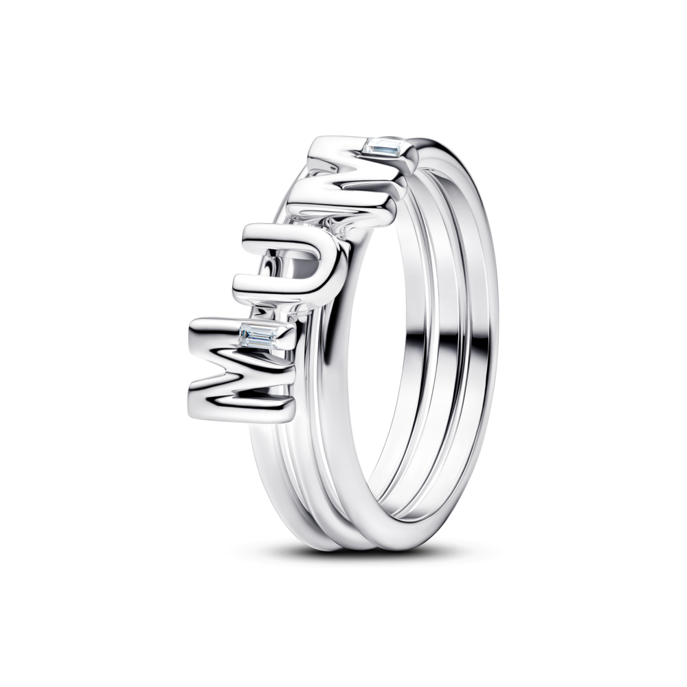 MUM sterling silver splittable ring with clear cubic zirconia