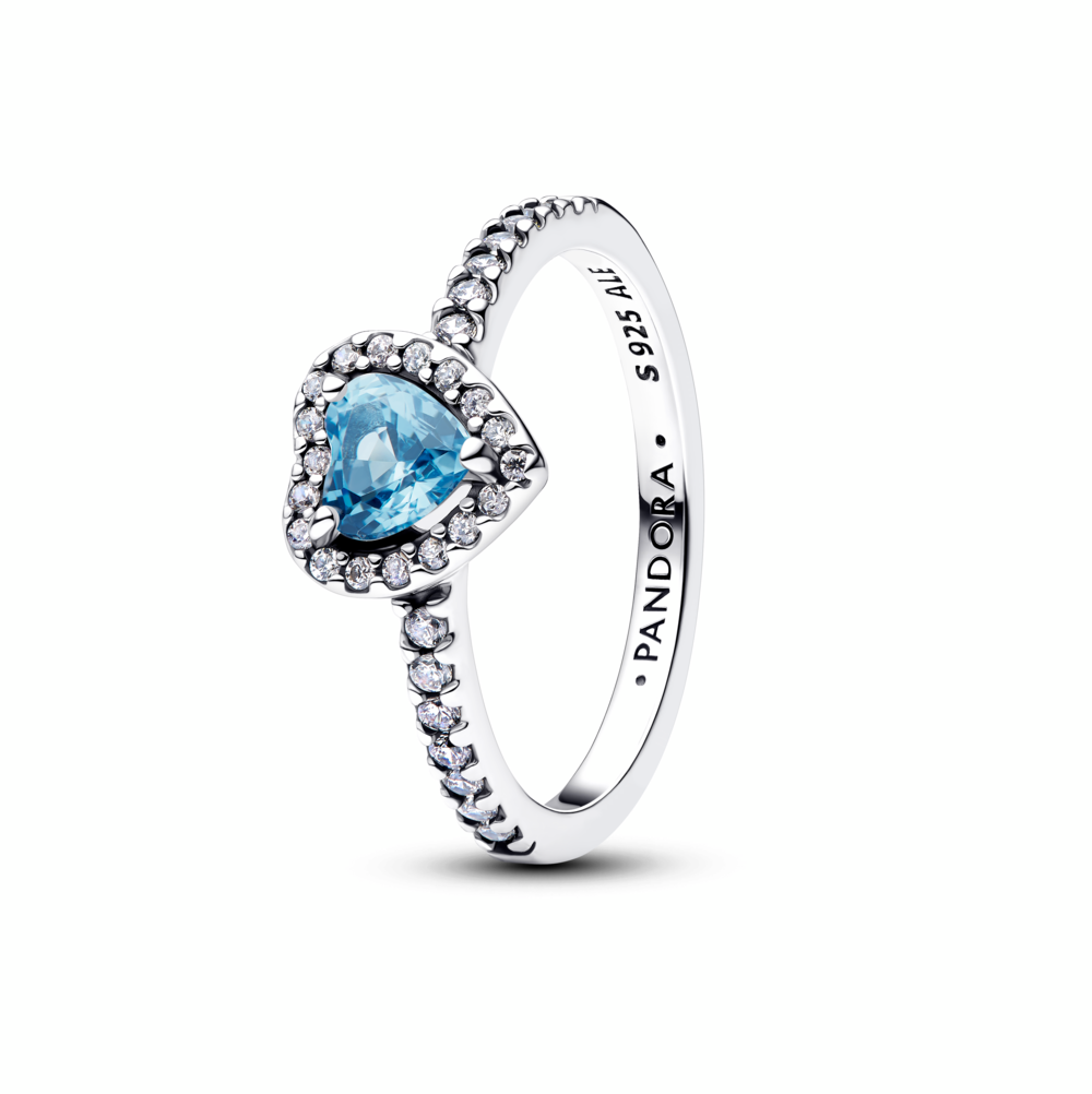 Heart sterling silver ring with light blue crystal and clear cubic zirconia