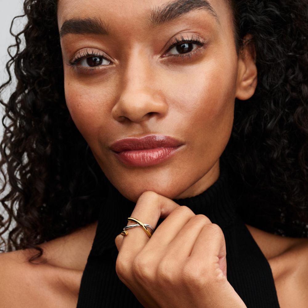 Organically Shaped Two-tone Double Ring