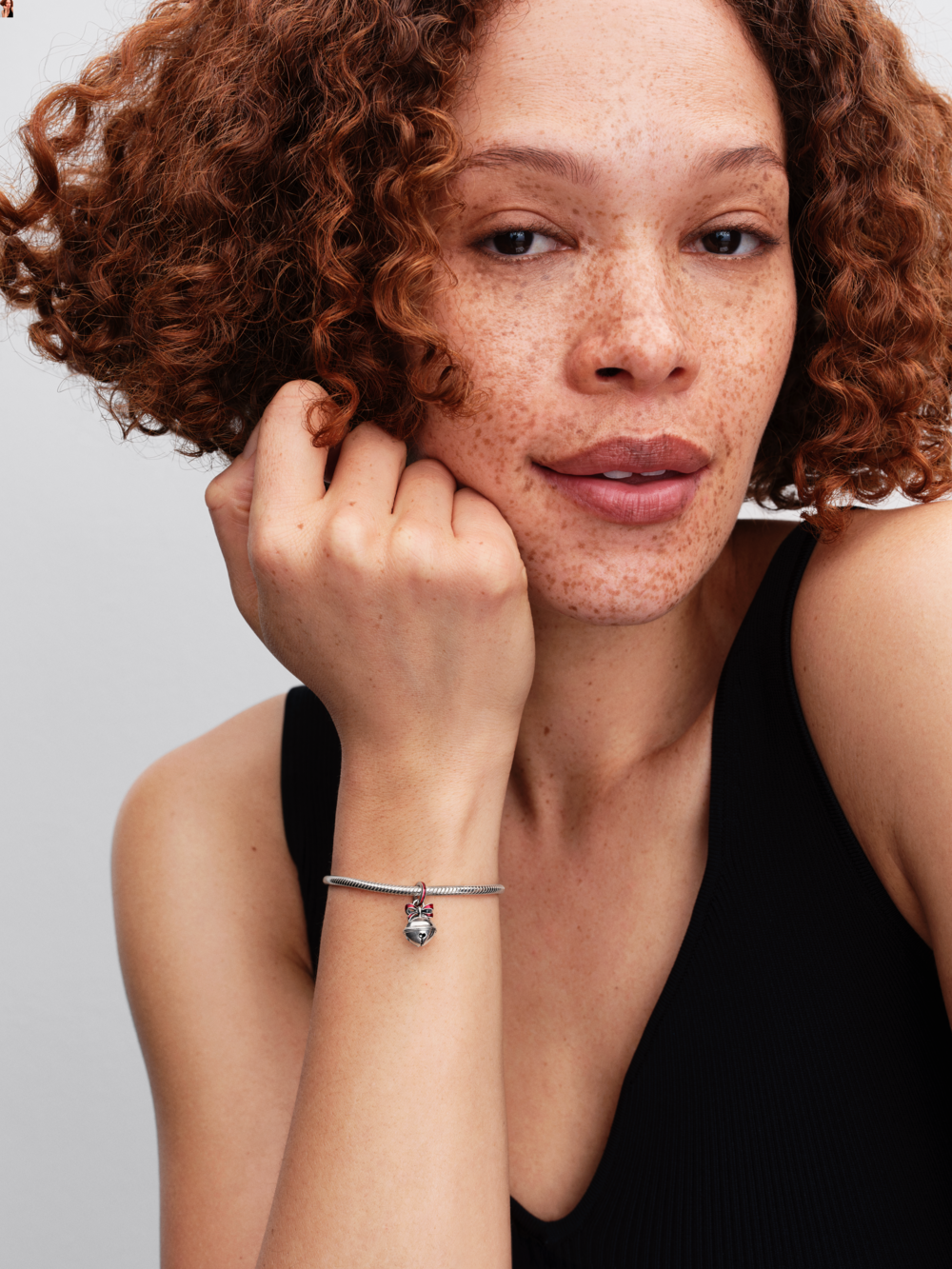 Holiday bell sterling silver dangle with red enamel