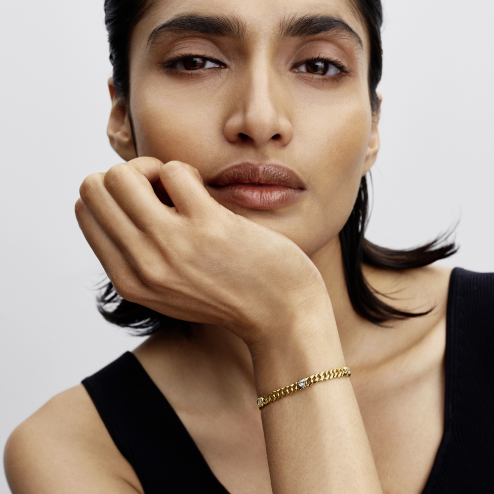 Pandora Timeless Heart Cuban Chain Bracelet, Yellow Gold Plated,