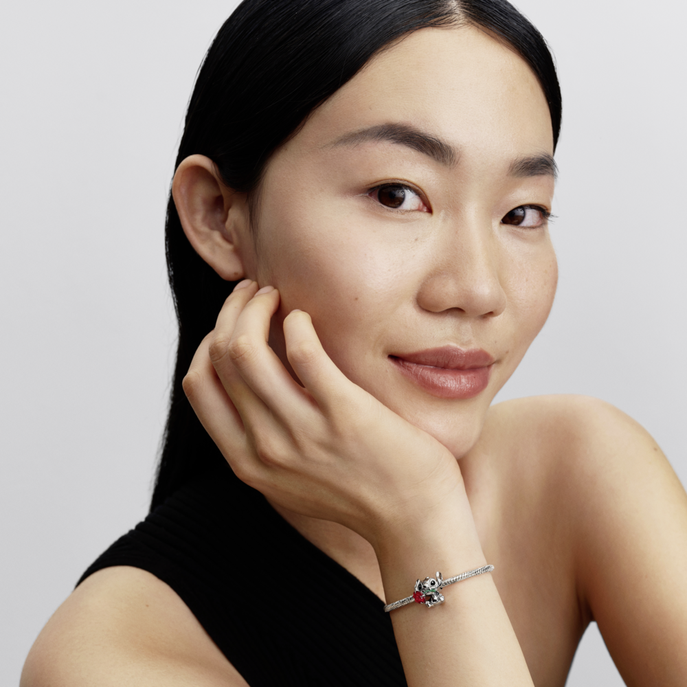 Disney Stitch sterling silver charm with red Murano glass, black and green enamel