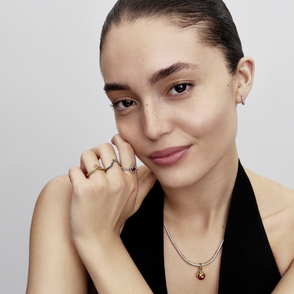 Disney Aurora 14k gold-plated ring with misty rose cubic zirconia and clear cubic zirconia