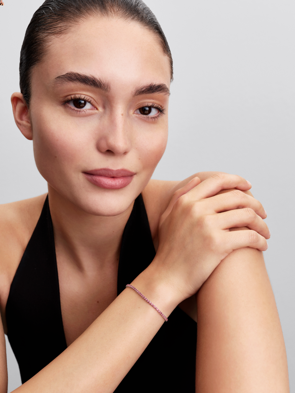 Sterling silver tennis bracelet with fancy pink cubic zirconia