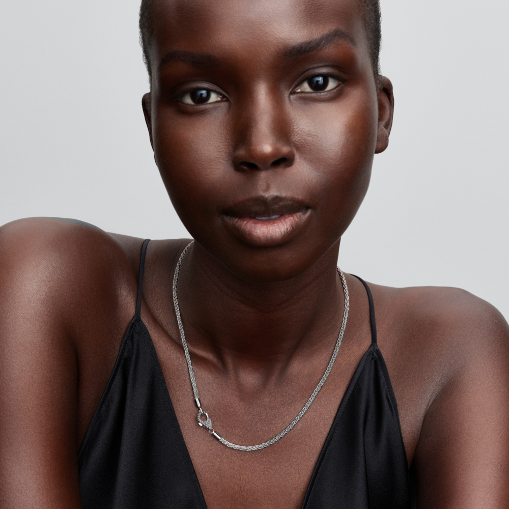 Pavé Clasp Foxtail Chain Charm Necklace