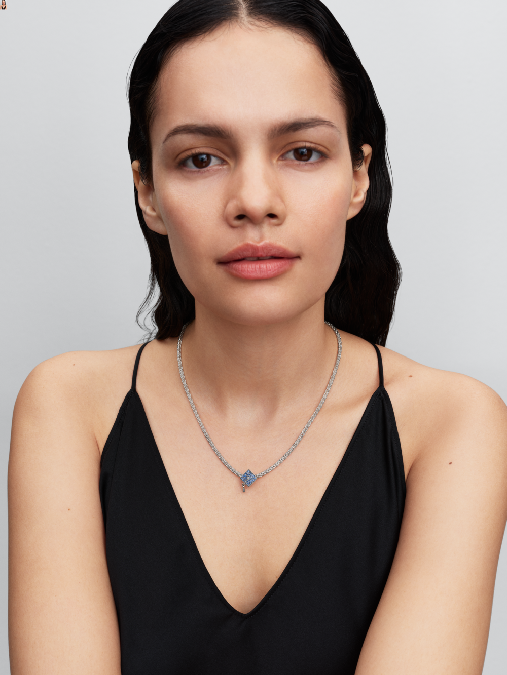 Graduation cap sterling silver charm with stellar blue crystal and clear cubic zirconia