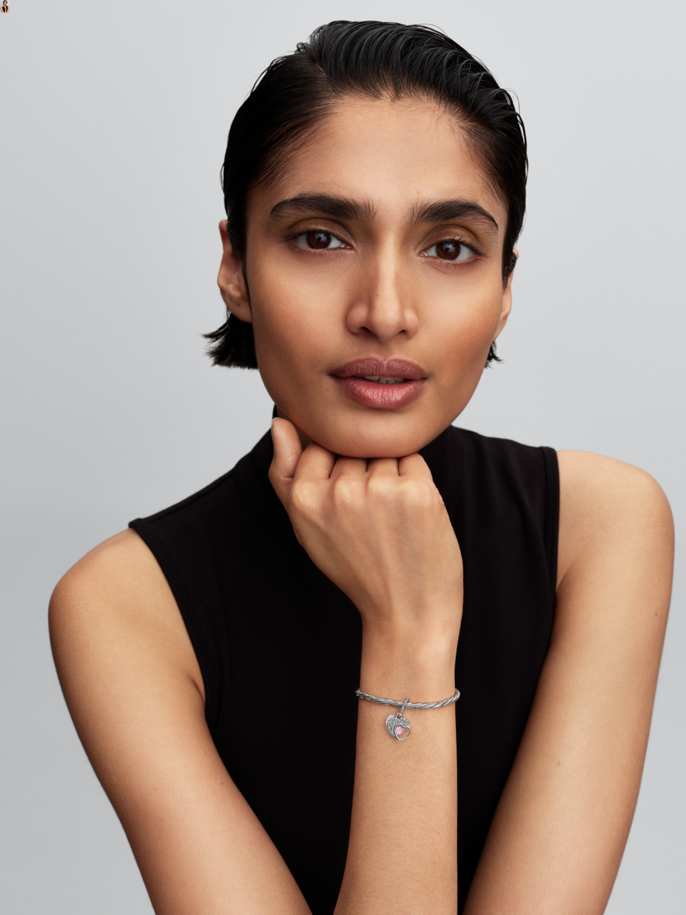 Heart sterling silver double dangle with clear cubic zirconia and pink mosaic lab-created opal and resin