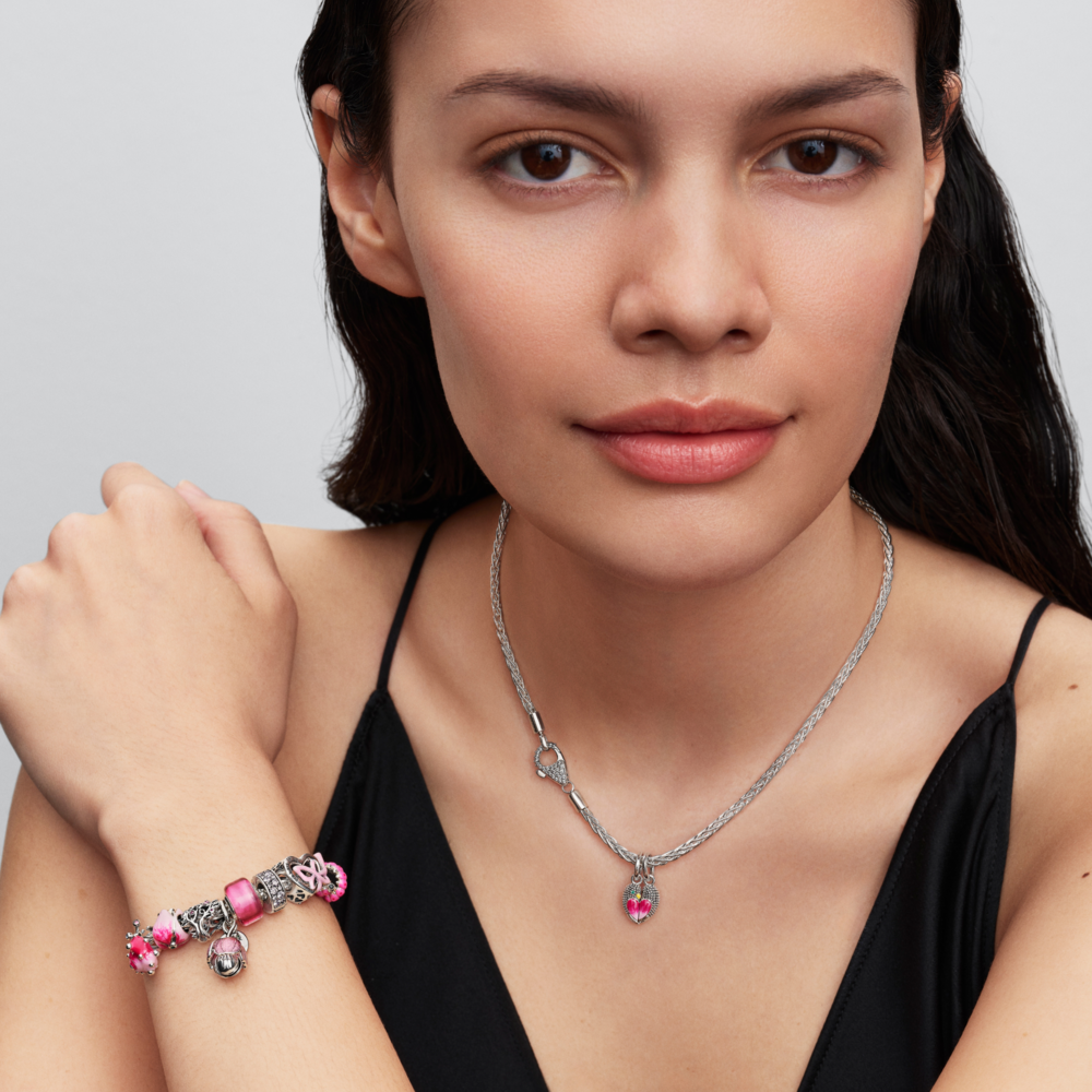 Magnetic love birds sterling silver splittable dangle with royal green crystal, yellow and shaded pink enamel