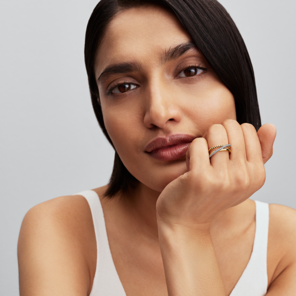 Sterling silver and 14k gold-plated ring with clear cubic zirconia