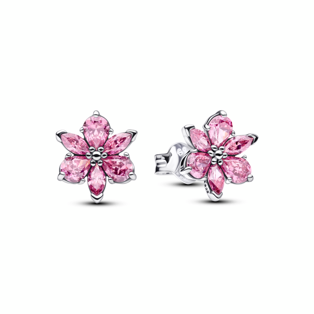 Herbarium cluster sterling silver stud earrings with fancy pink cubic zirconia