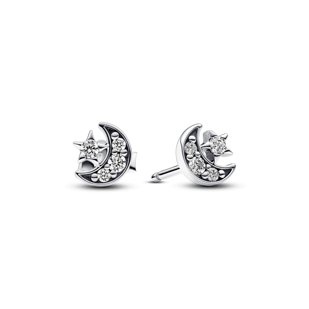 Sparkling Moon & Star Stud Earrings
