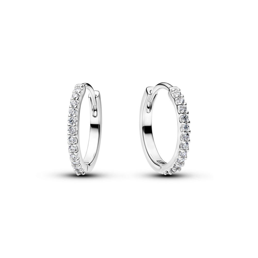 Sterling silver hoop earrings with clear cubic zirconia, 16 mm