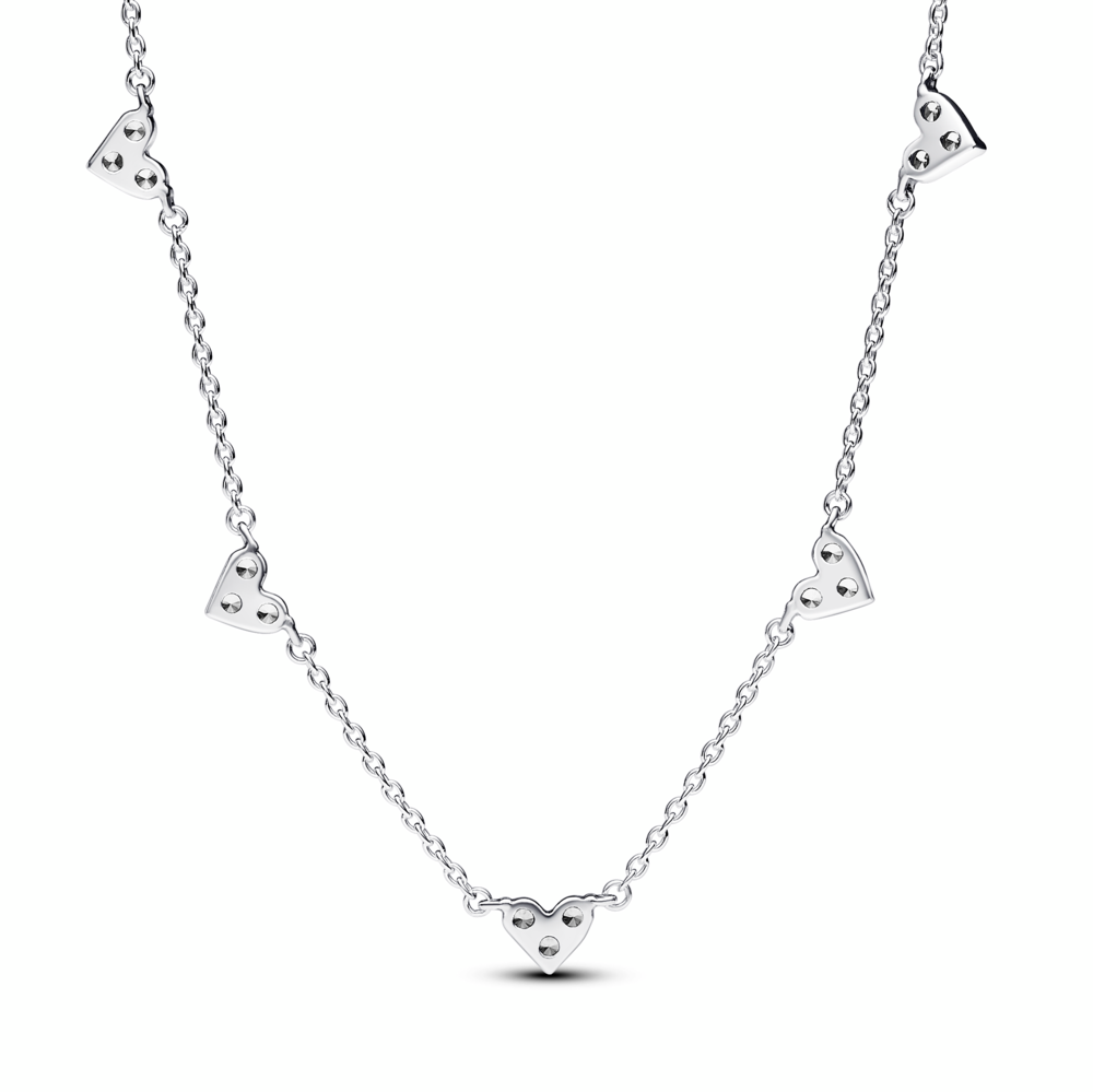 Triple Stone Heart Station Chain Necklace