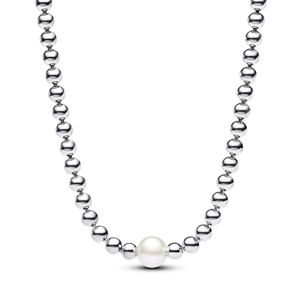 Sterling silver collier with white treated freshwater cultured pearl and cubic zirconia