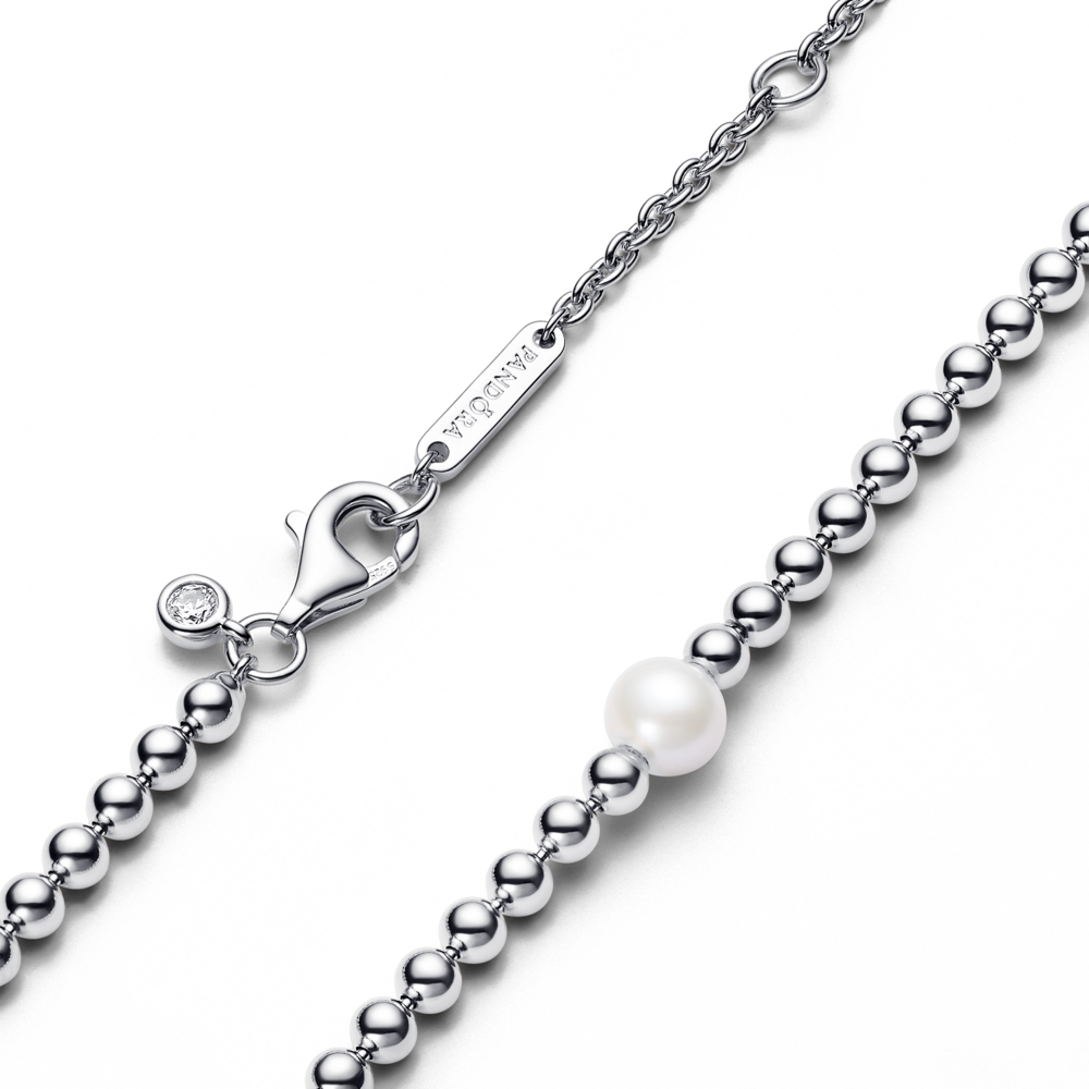 Sterling silver collier with white treated freshwater cultured pearl and cubic zirconia