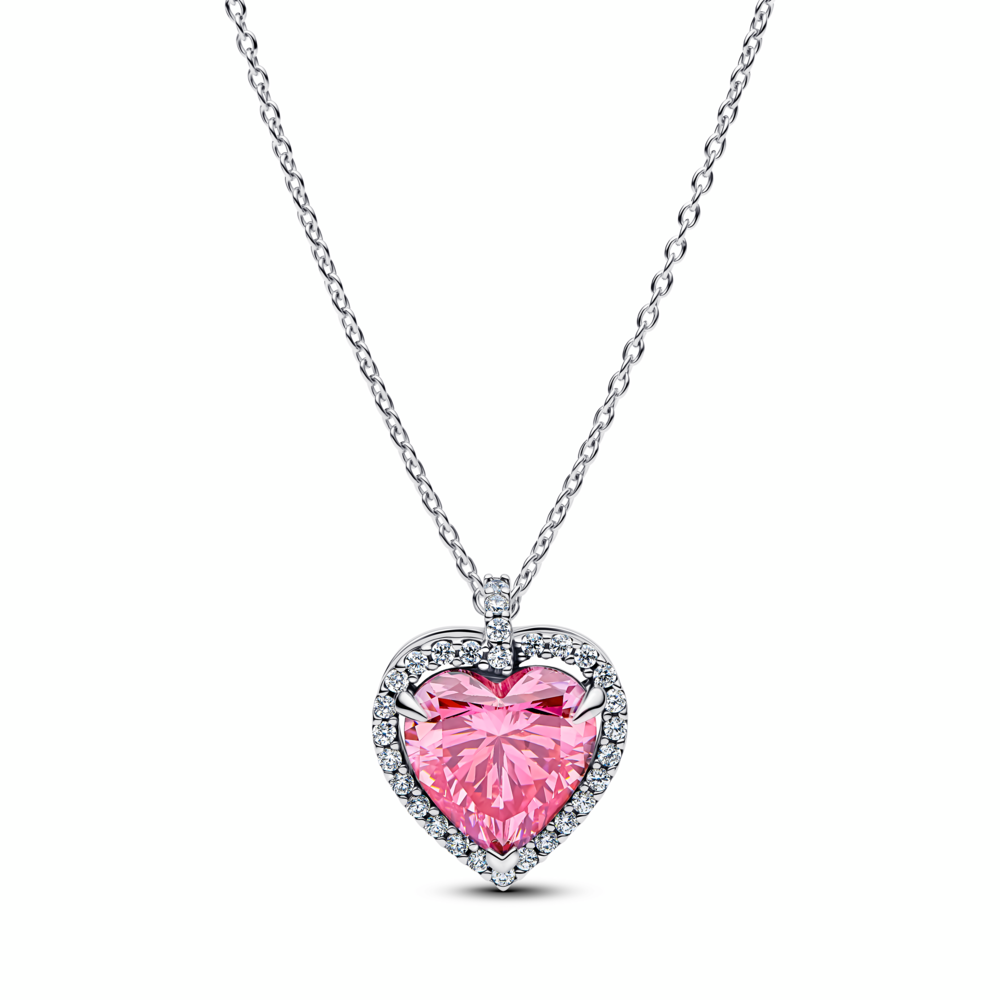 Heart sterling silver collier with fancy pink and clear cubic zirconia