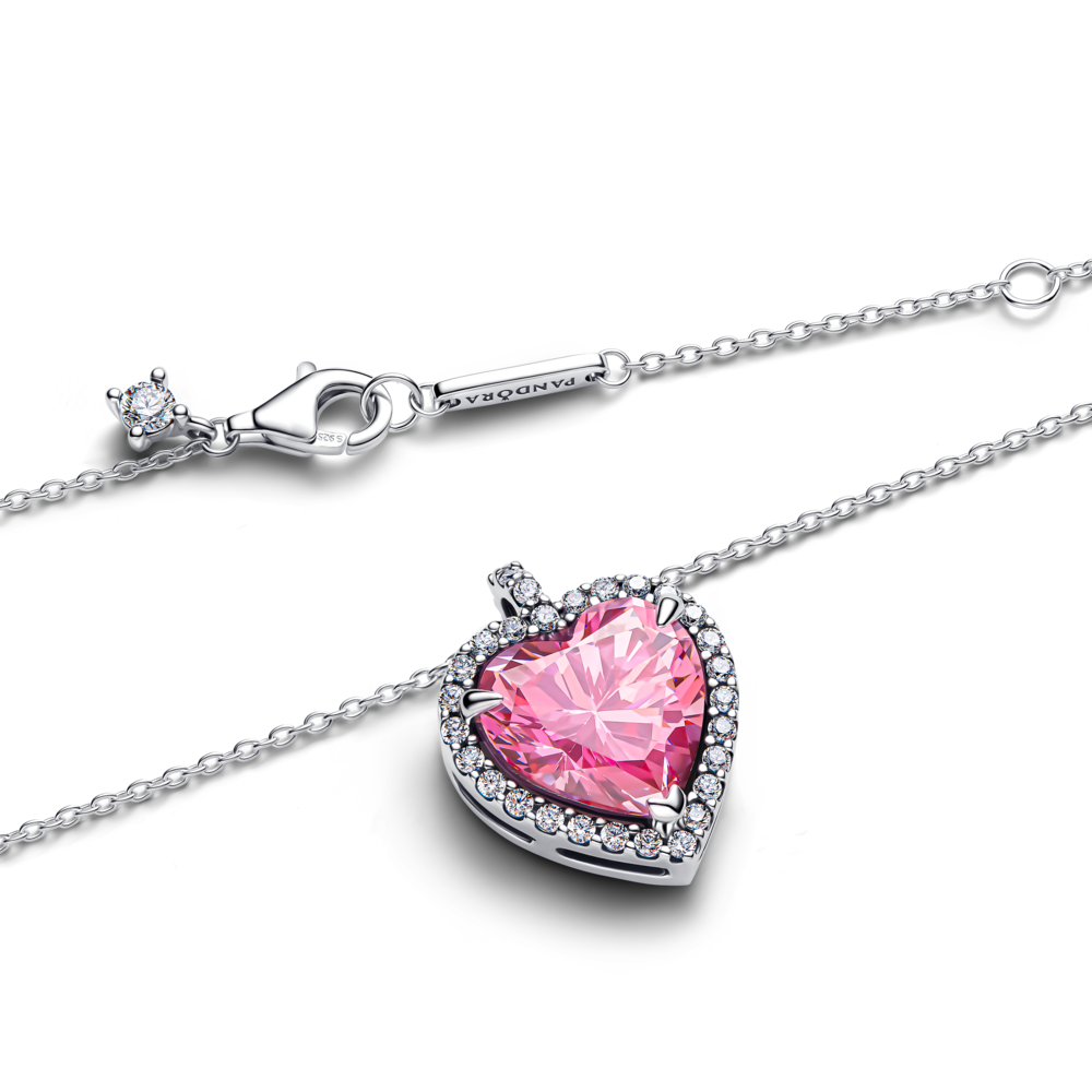 Heart sterling silver collier with fancy pink and clear cubic zirconia