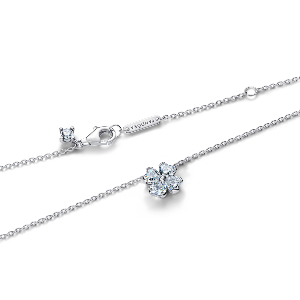 Clover sterling silver collier with clear cubic zirconia