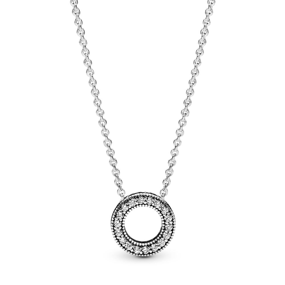 PANDORA logo reversible silver collier with clear cubic zirconia