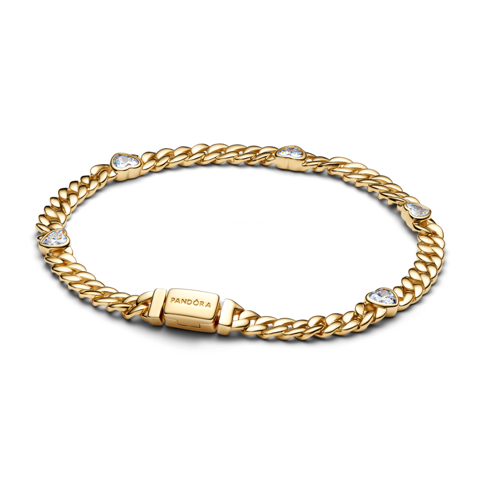 Pandora Timeless Heart Cuban Chain Bracelet, Yellow Gold Plated,
