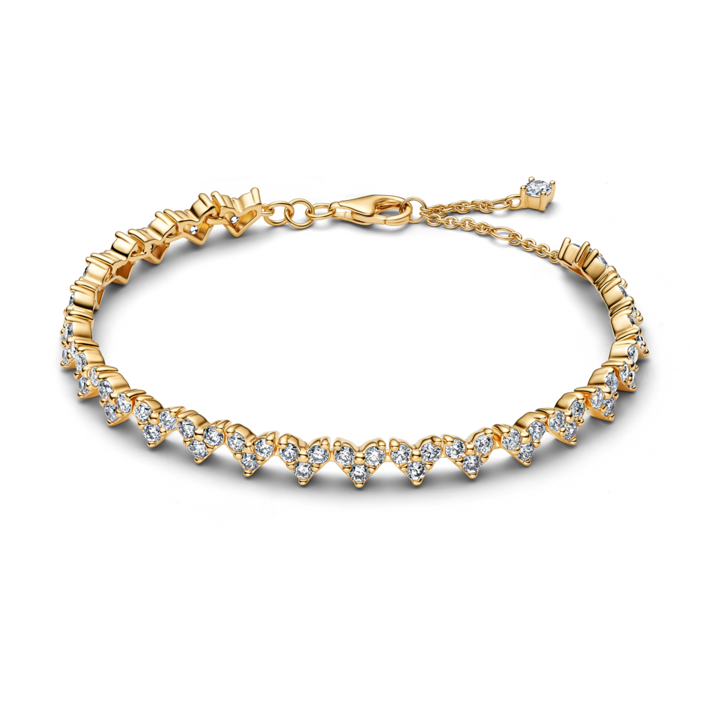 Heart 14k gold-plated tennis bracelet with clear cubic zirconia