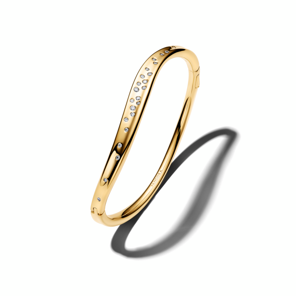 14k gold-plated bangle with clear cubic zirconia