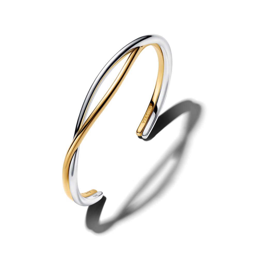 Sterling silver and 14k gold-plated open bangle