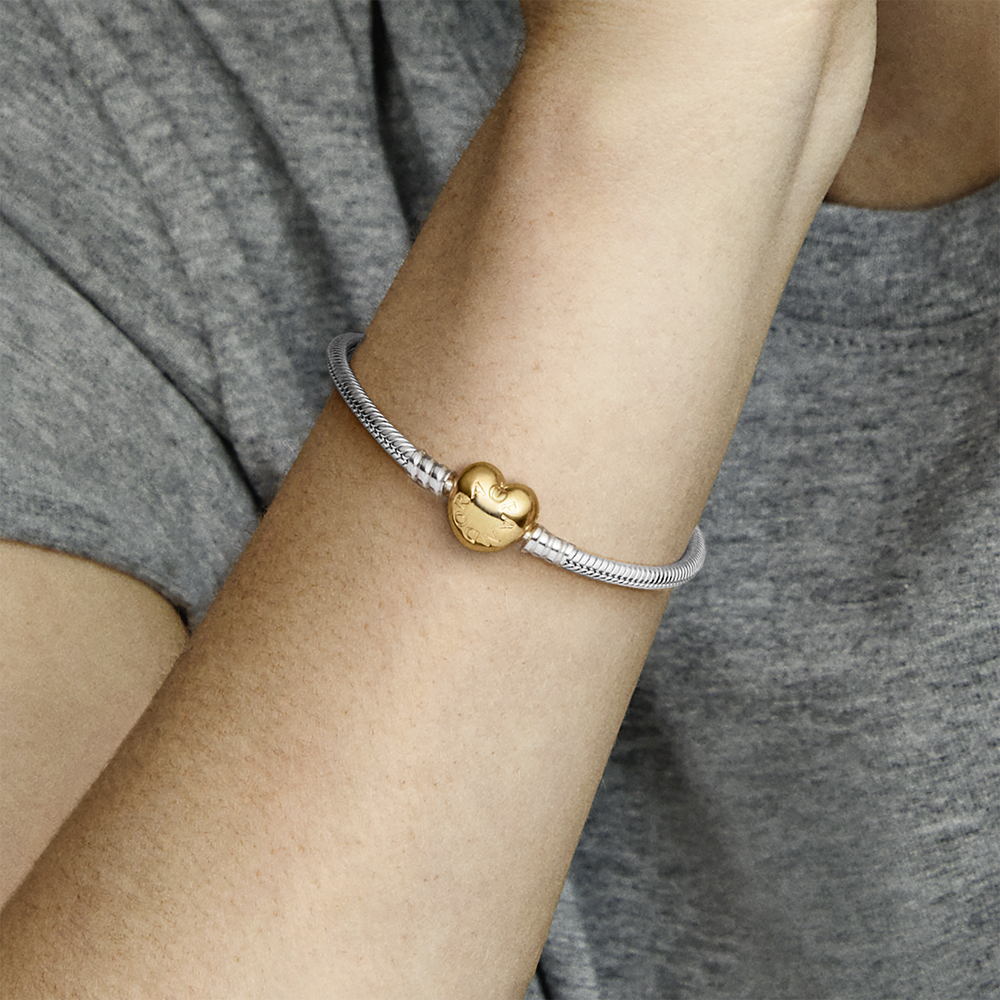 Silver bracelet with heart-shaped 14k Gold Plated  clasp