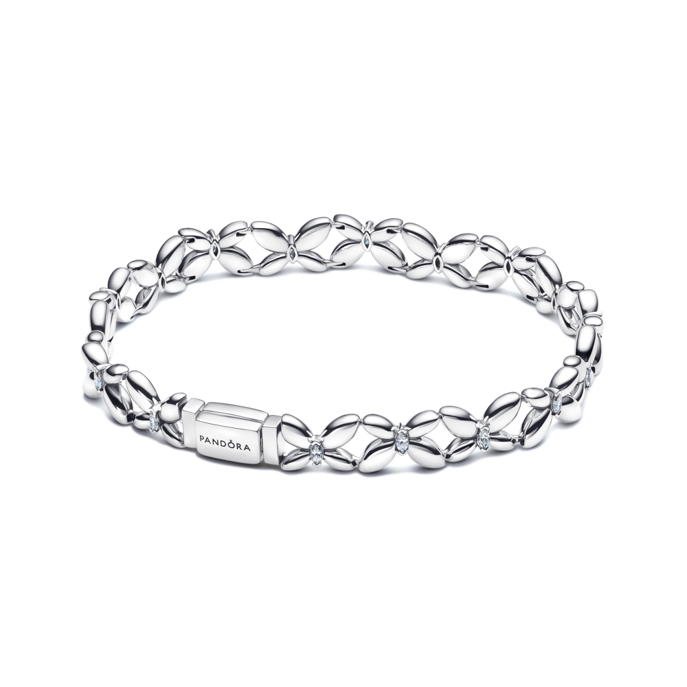 Butterfly sterling silver bracelet with clear cubic zirconia