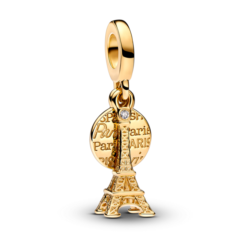 Paris Eiffel Tower Lab-Grown Diamond Engravable Double Dangle Charm
