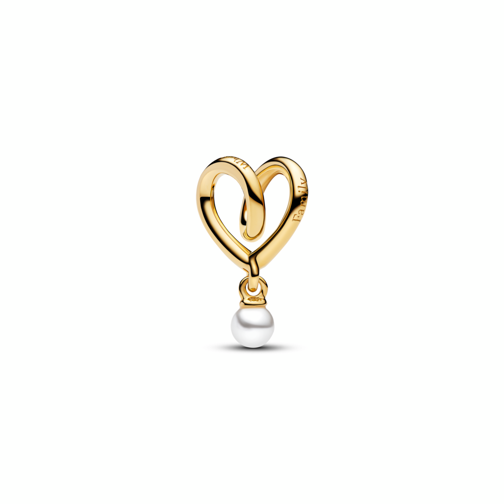 Wrapped heart 14k gold-plated charm with white lacquered artificial pearl